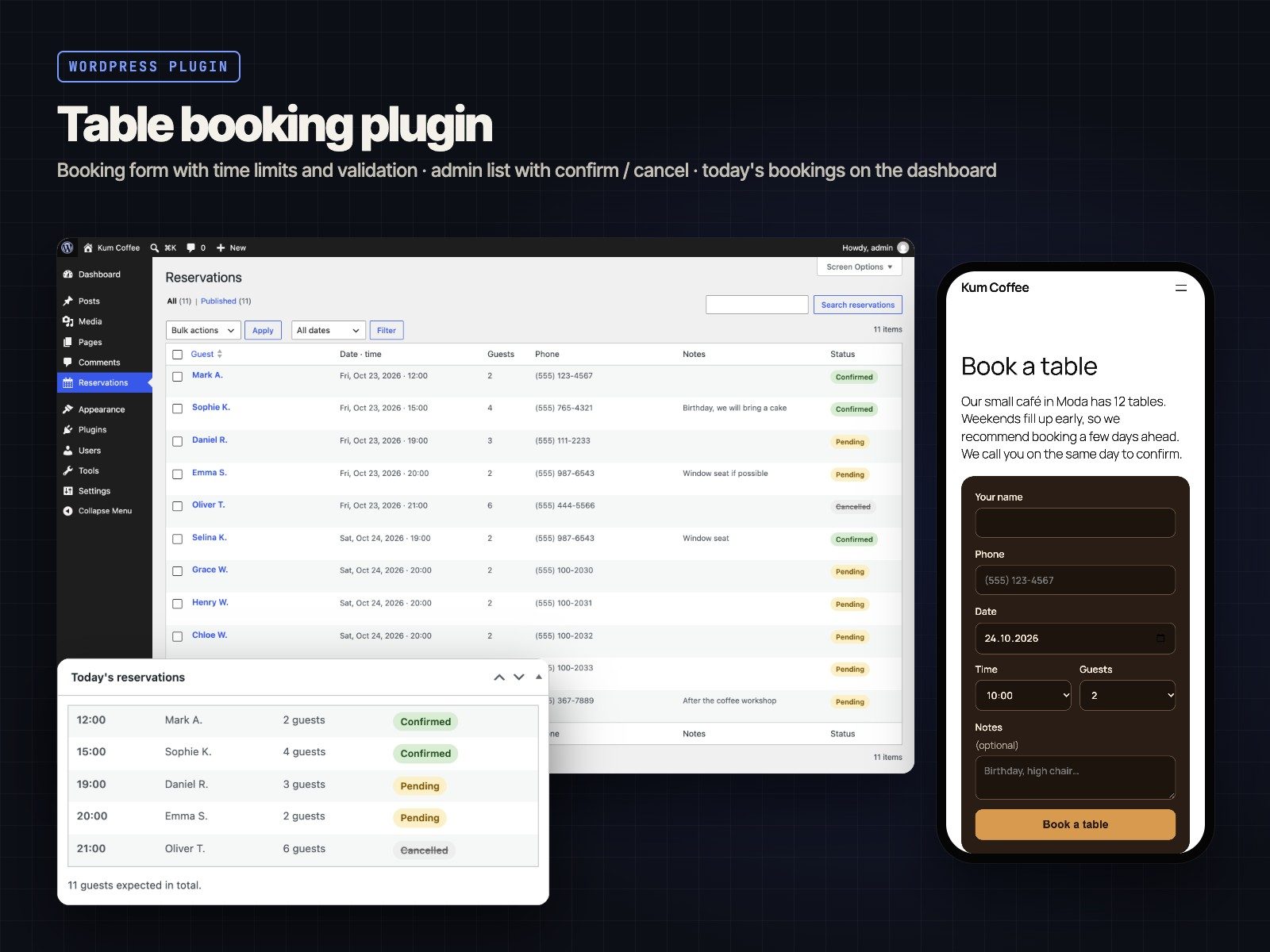 Kum: WordPress reservation management