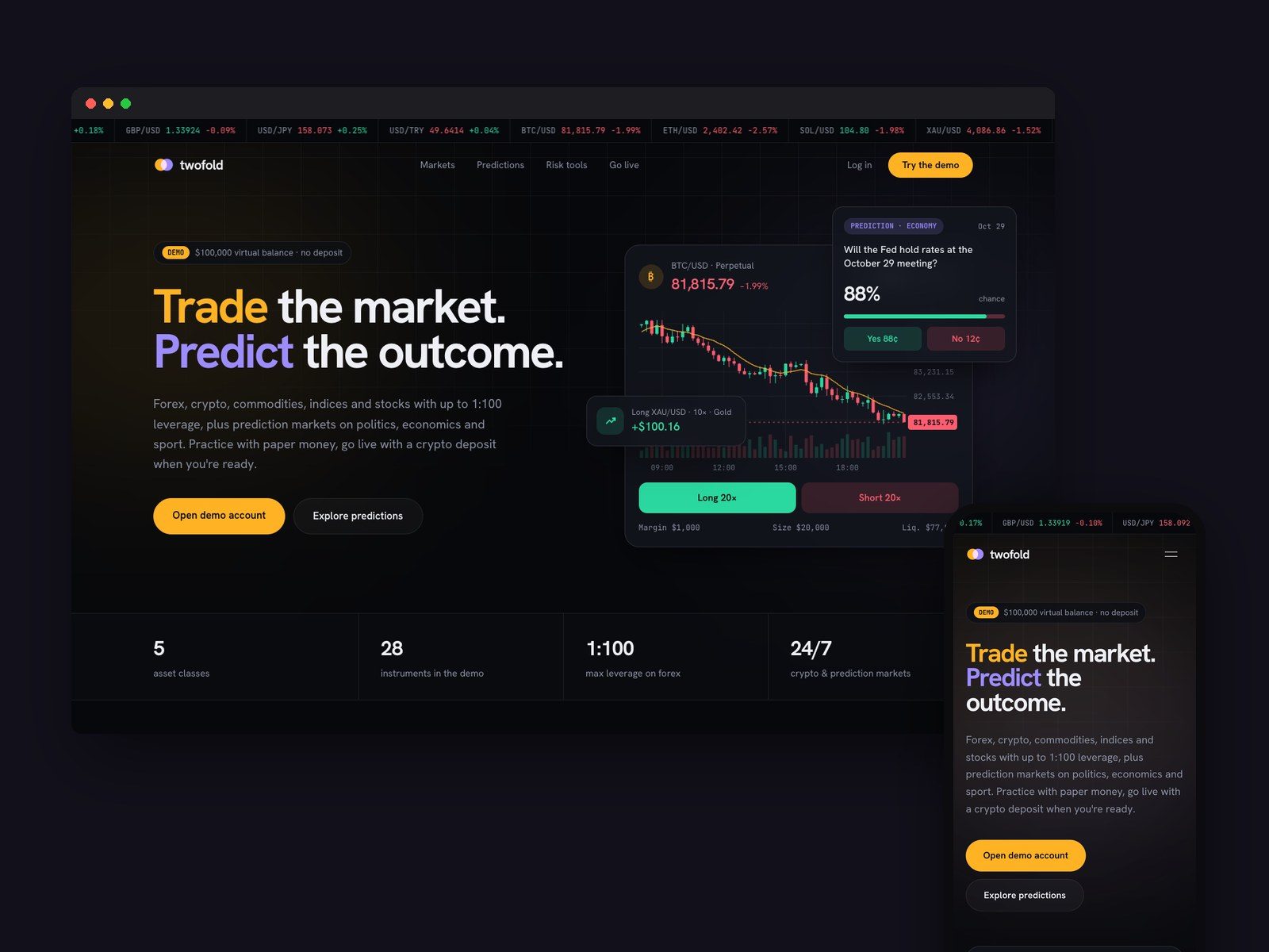 Twofold: Homepage: desktop and mobile