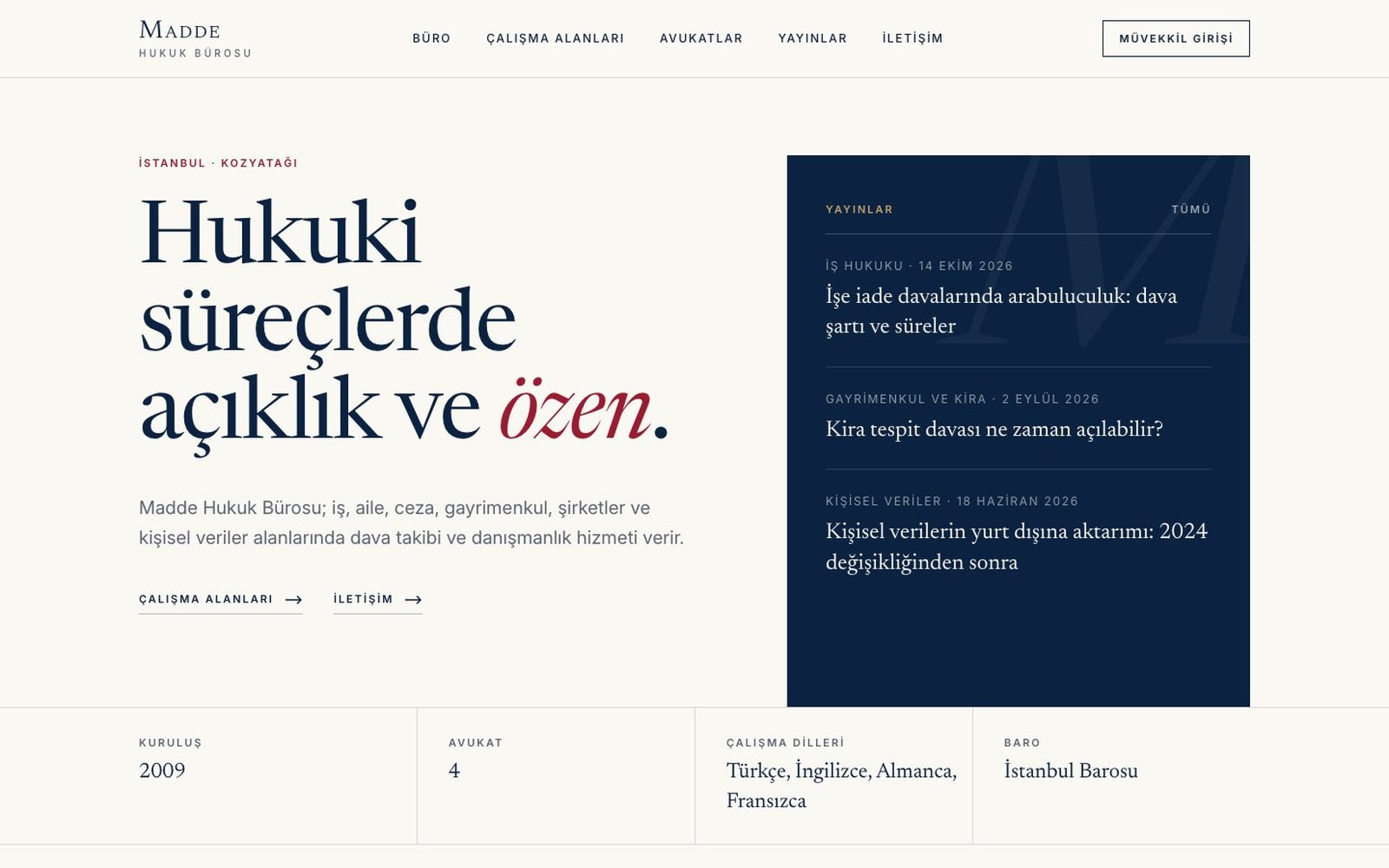 Madde Hukuk Bürosu web sitesi